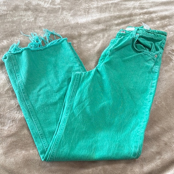 Zara Woman’s Wide Leg Raw Hem Green Jeans - Picture 2 of 10